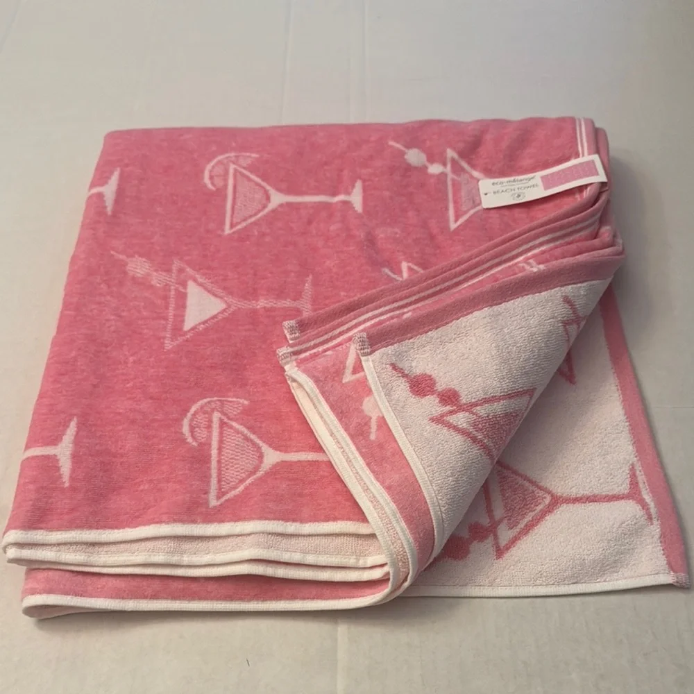 ECO-MELANGE BEACH TOWEL - Pink Martini Glass Patterned - Reversible